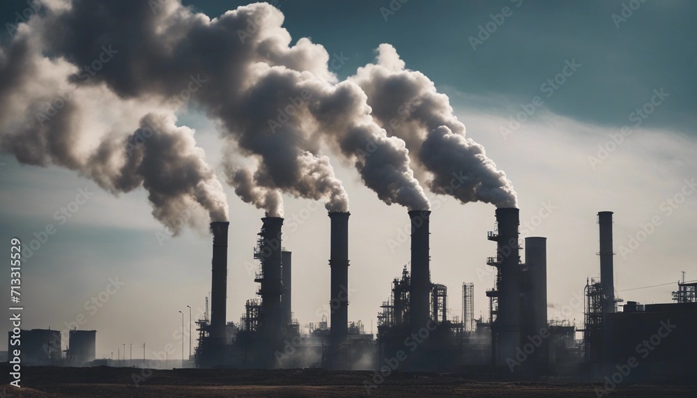 thick smoke coming out of industrial chimneys, pollution concept thick smoke coming out of industrial chimneys, pollution concept