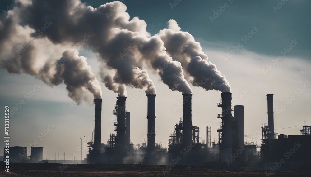 thick smoke coming out of industrial chimneys, pollution concept