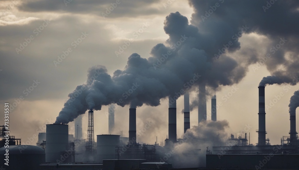 thick smoke coming out of industrial chimneys, pollution concept