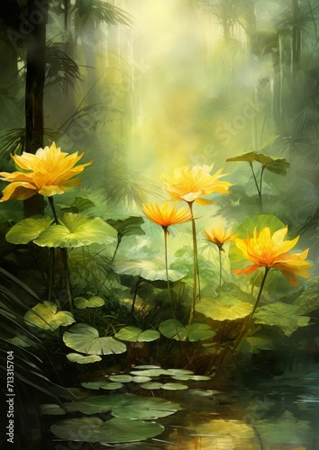 Yellow Flowers Painting in Forest