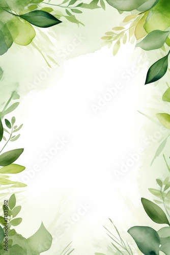 Watercolor Painting of Green Leaves on White Background