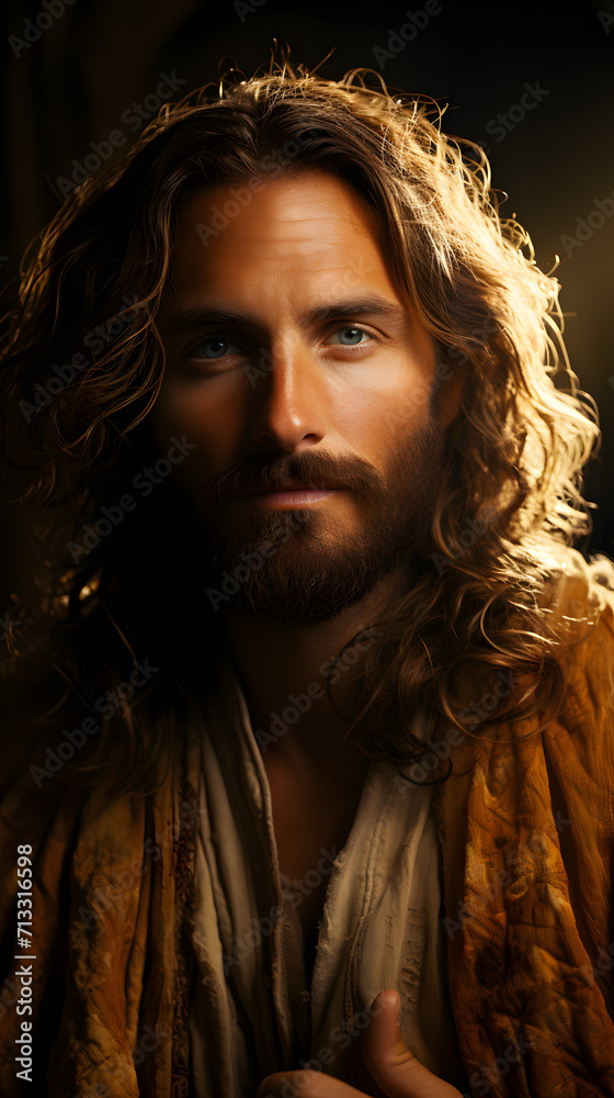 Cinematic Jesus Christ, Against the background of fire Cinematic Jesus Christ, Against the background of fire