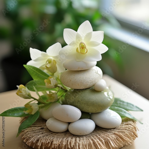 Flowers on Stack of Rocks