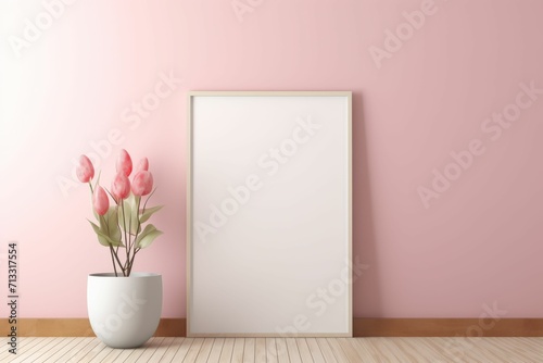 Pink Flowers in White Vase Beside Pink Wall