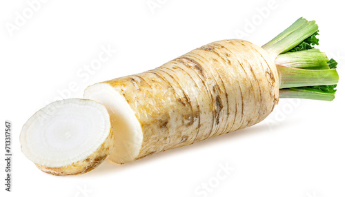 Fresh horseradish horseradish root isolated on white background. photo