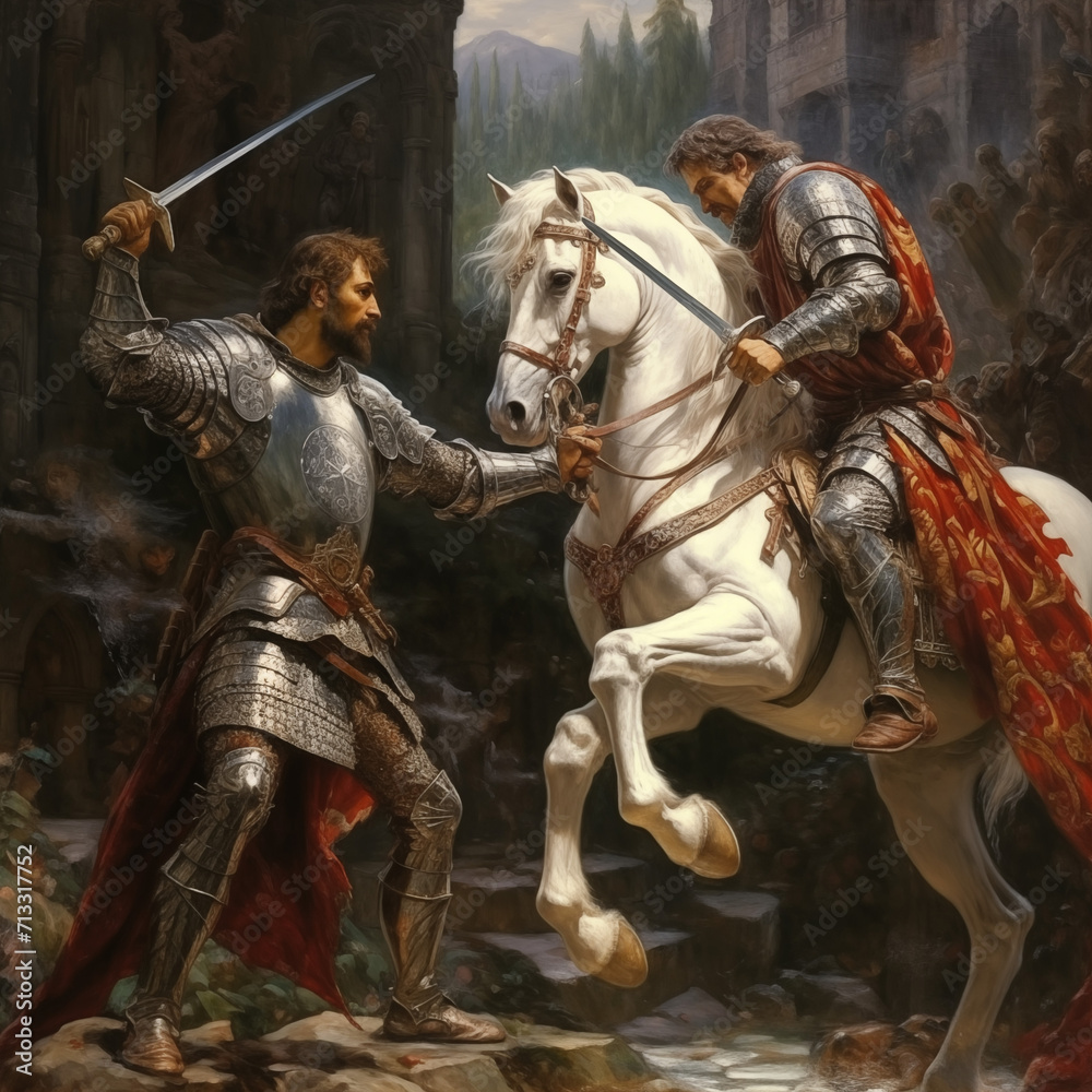 the knight fight the horse knight with his sword the knight fight the horse knight with his sword