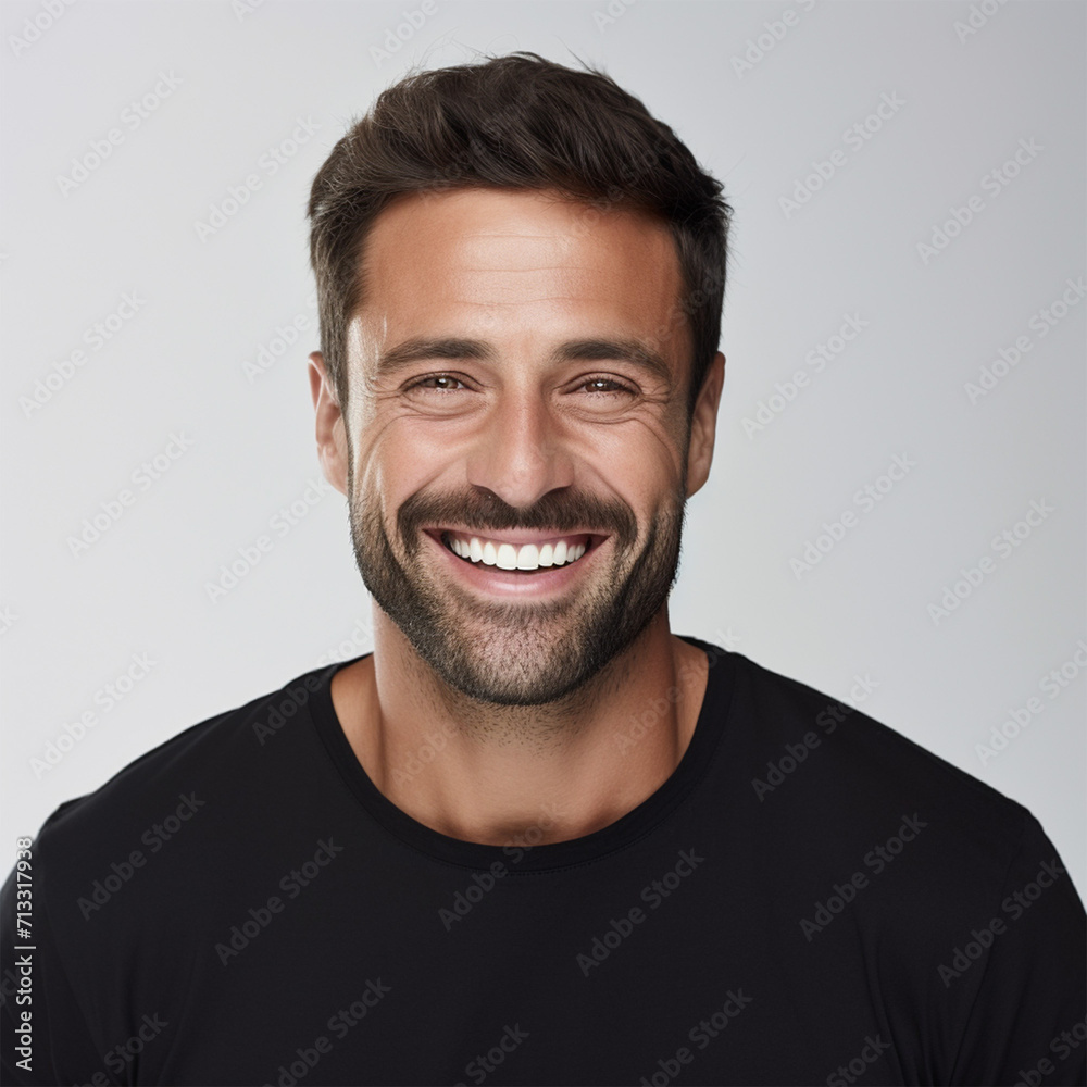 Studio portrait of a man smiling with a modern haircut. Advertisement for dental, business, studio, etc. Studio portrait of a man smiling with a modern haircut. Advertisement for dental, business, studio, etc.
