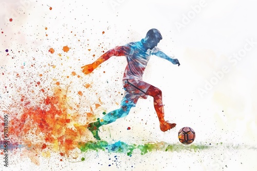 Watercolor of a soccer player on white.