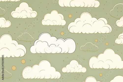 Ivory moss green and cloud cute square pattern