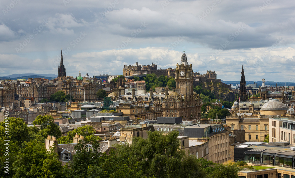 View of the city of Edinburgh on a cloudy day, Scotland