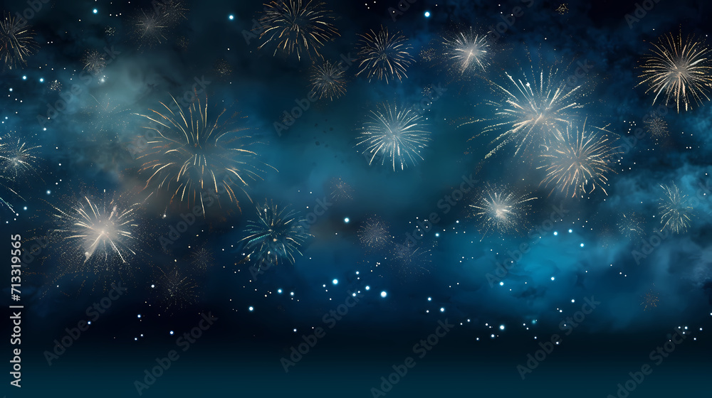 Fototapeta premium Beautiful creative holiday background with fireworks and sparkles
