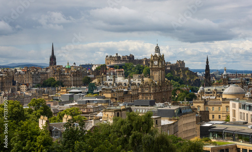 View of the city of Edinburgh on a cloudy day, Scotland