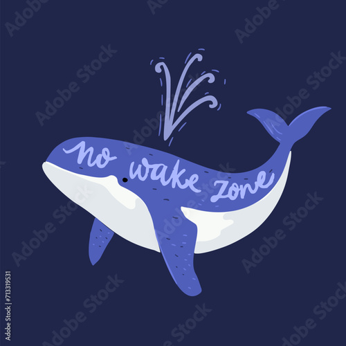 Whale sleep quote poster, blue typography print No wake zone lettering