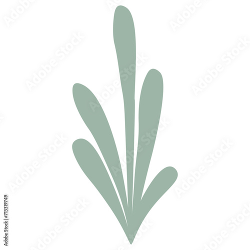 Green decorative leaf plant. Flat vector doodle illustration.