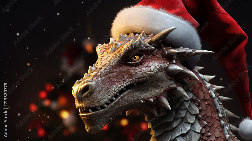 a dragon in a Santa Claus hat. year of the dragon concept