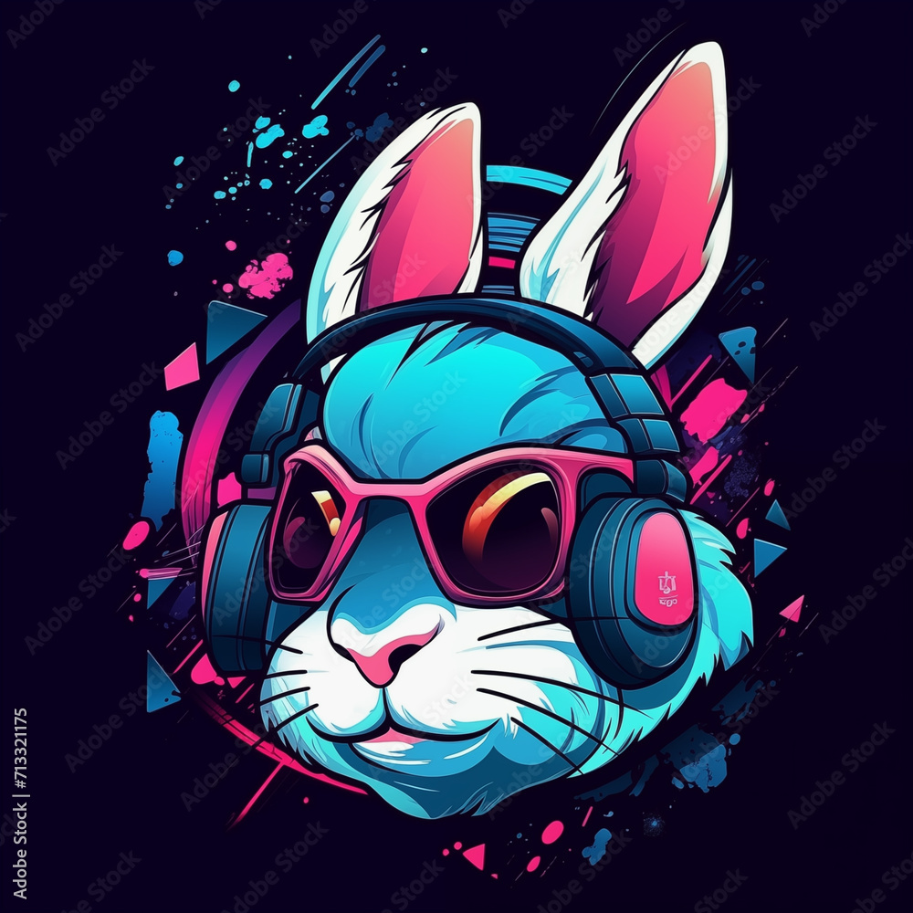 Bunny Beats: Rabbit Mascot Illustration with Headphones
