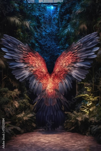 Angel Wings in the Jungle: Ethereal Forest Setting, Winged Fantasy, Nature's Embrace, Mystical Jungle, Enchanted Wilderness, Angelic Presence, Ethereal Photo Backdrop, Forest Serenity, Winged Elegance © hisilly