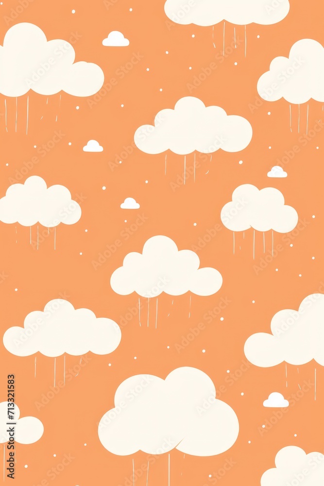Ivory orange and cloud cute square pattern, in the style of minimalist line drawings