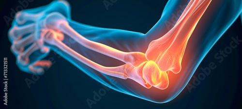 Elbow Pain X-Ray Banner, 3d Illustration of Human Arm Anatomy or Injury, Medical Cure Concept.