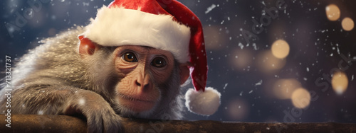 a monkey in a Santa Claus hat. year of the monkey concept