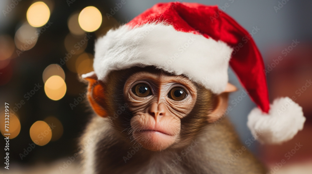 a monkey in a Santa Claus hat. year of the monkey concept