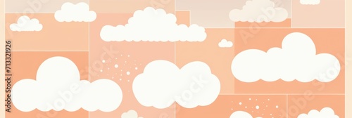 Ivory peach and cloud cute square pattern, in the style of minimalist line drawings