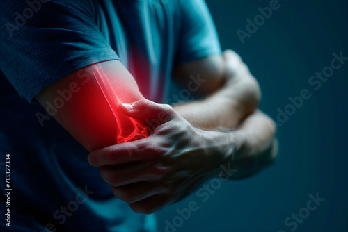 Elbow Injury Pain Or Trauma, Man Touch His Painful Elbow, Problem With Broken Arm Bones And Joints