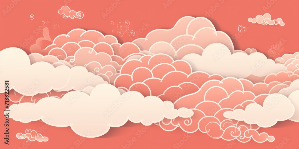 Ivory salmon and cloud cute square pattern, in the style of minimalist line drawings