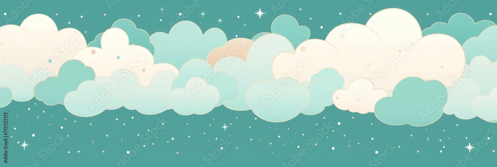 Ivory turquoise and cloud cute square pattern, in the style of minimalist line drawings