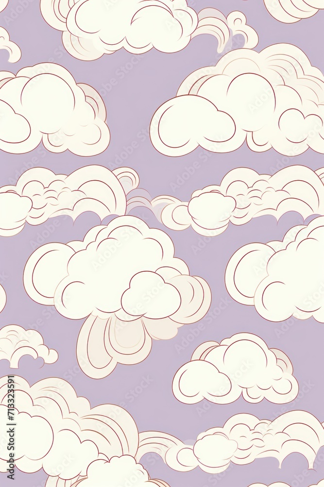 Ivory violet and cloud cute square pattern, in the style of minimalist line drawings