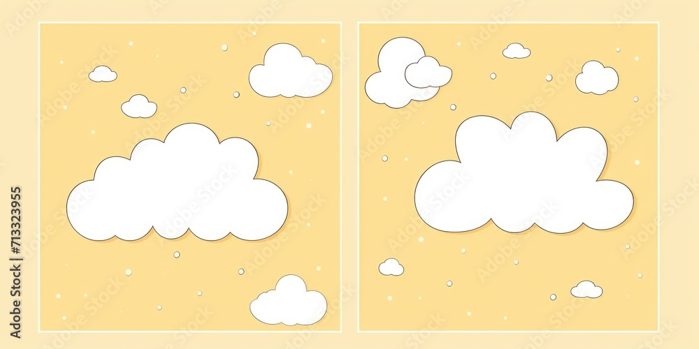 Ivory yellow and cloud cute square pattern, in the style of minimalist line drawings