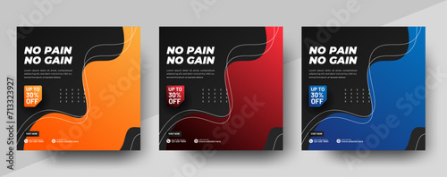 Gym And Fitness Sports Social Media Post Banner Template, Modern Sports Gym / Fitness Social Media Post Banner For Promotion, Vector 