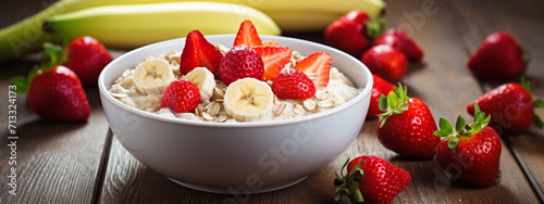 bowl with oatmeal fruit and berries banana strawberry