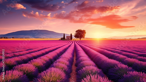 Lavender fields at sunset