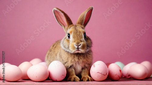 Easter bunny rabbit with painted egg