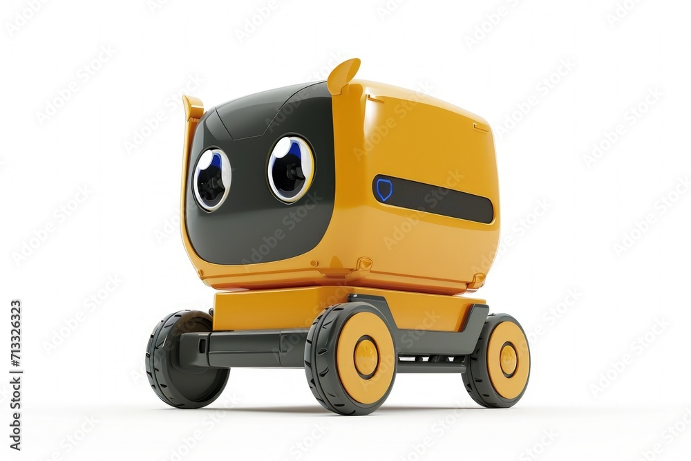 Delivery robot on white background, futuristic technology and logistics concept.