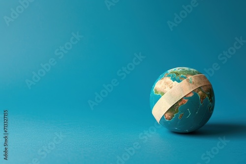 Planet earth with bandages, concept of environmental preservation and ecology, Earth Day. photo