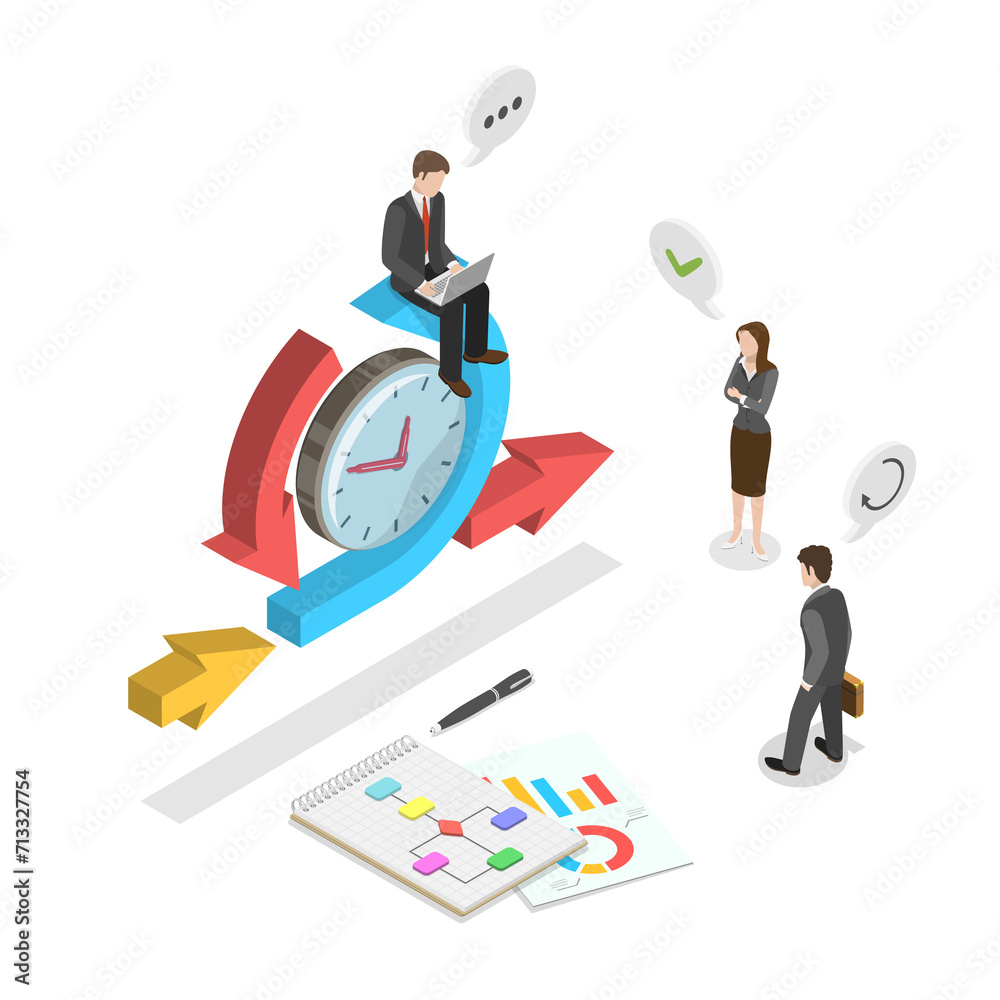 3D Isometric Flat  Conceptual Illustration of Agile Management, Scrum Process