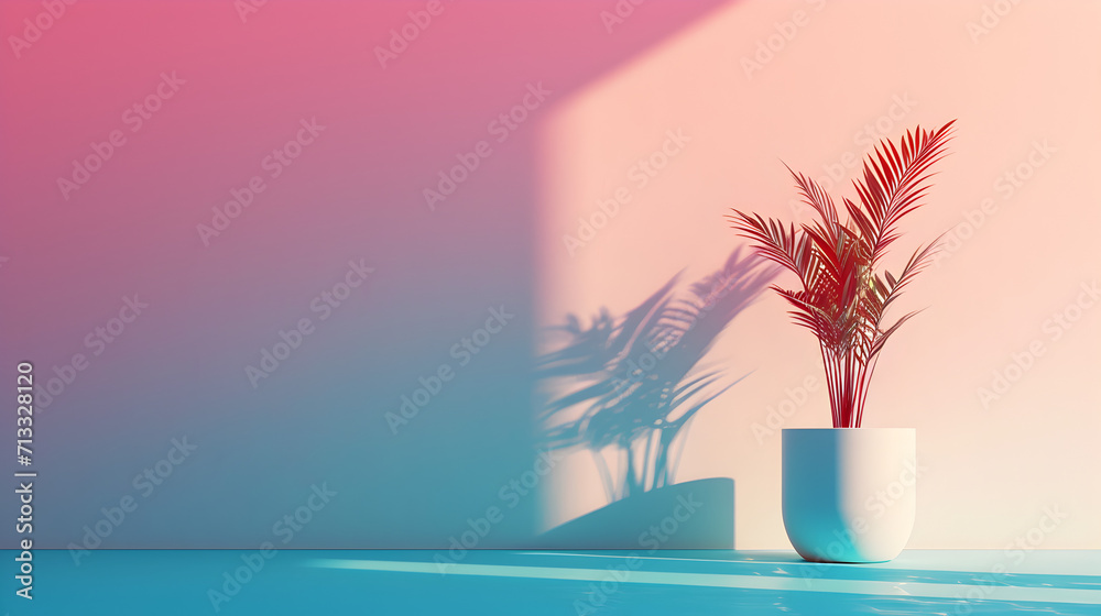 Colorful Flowers in Vase on Pink and Blue Wall Colorful Flowers in Vase on Pink and Blue Wall