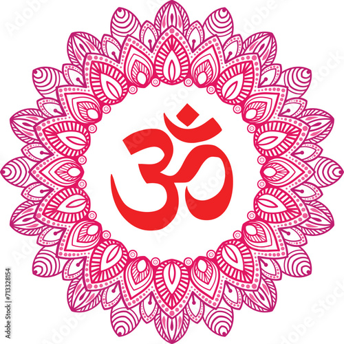 OM / Aum mandala frame for decoration, spirituality, meditation, circle ornamental pattern