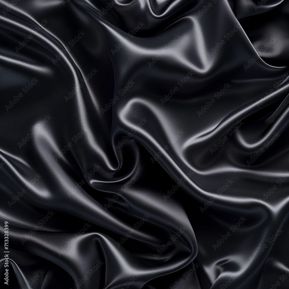 Fototapeta premium Top view of the shiny texture of satin silk, . Shiny black silk backgroun