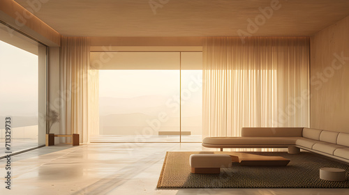 Sunlit Minimal Living Room with Scenic View