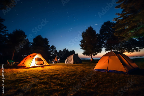 Camping in the forest at night with a view of the starry sky