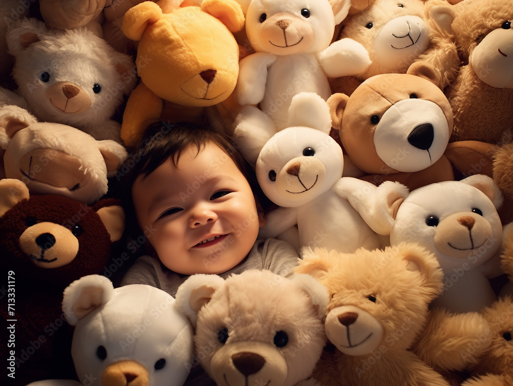 baby and teddy bear in a basket baby and teddy bear in a basket