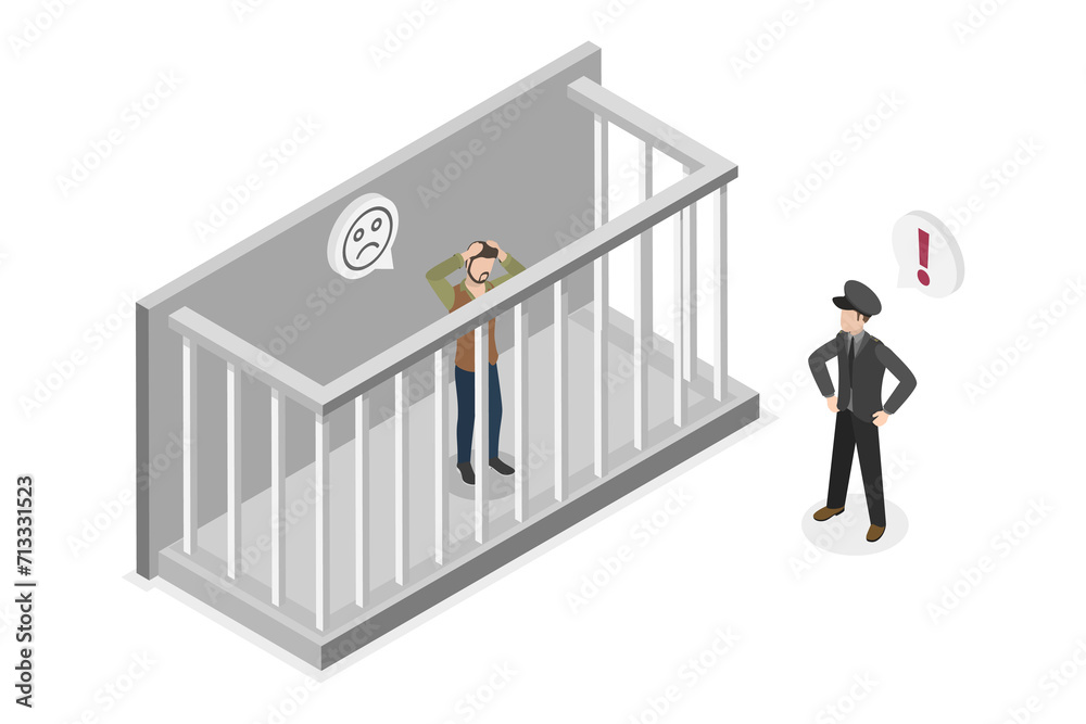 Fototapeta premium 3D Isometric Flat Conceptual Illustration of Prison, Arrest, Tribunal and Imprisonment