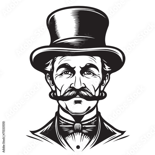 Gentleman with a mustache and a top hat sketch hand drawn Vector