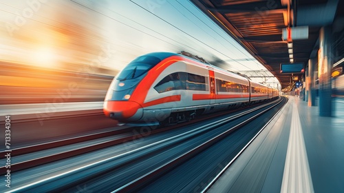 High-speed train in motion at the station