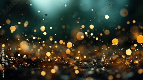Golden Elegance on Emerald Canvas: Abstract Blur Bokeh Banner Background with Glistening Gold Bokeh Adorning a Defocused Emerald Green Backdrop