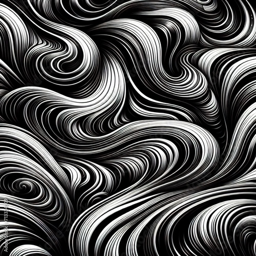 Black and white wave pattern backdrop with flowing liquid