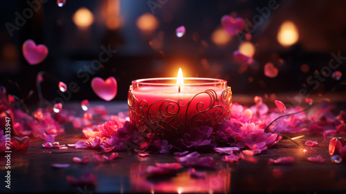 Burning Candle in a Glass Jar With Petals